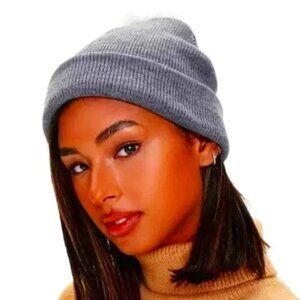 NEW Beanie Trendy Pull On Gray Rib Knit Stretchy Cold Weather Winter Hat